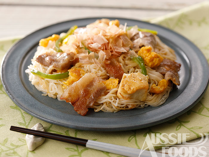 素麺と豚と厚揚げのそうめんチャンプルー